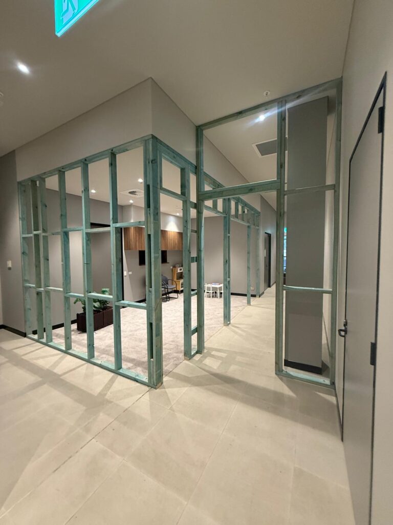 Timber partition framing for an office fitout in Sydney by Vetra Group